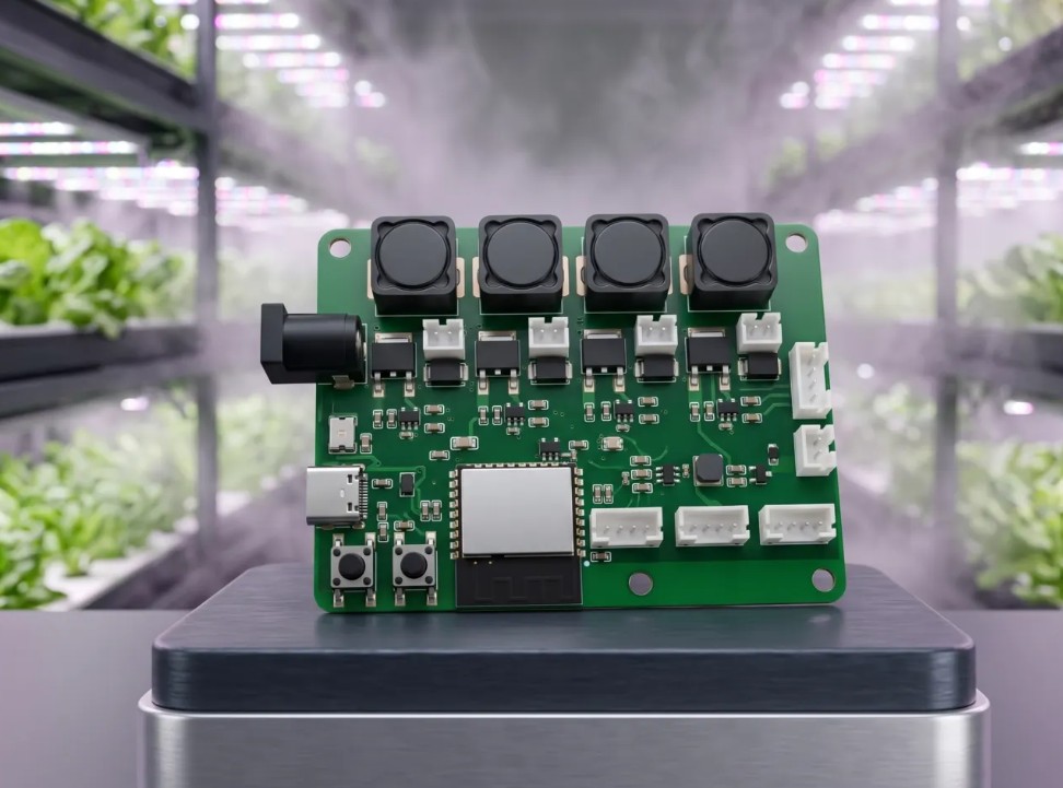 IoT Controlled Humidifier (Mist Generator) controller board in a vertical farm